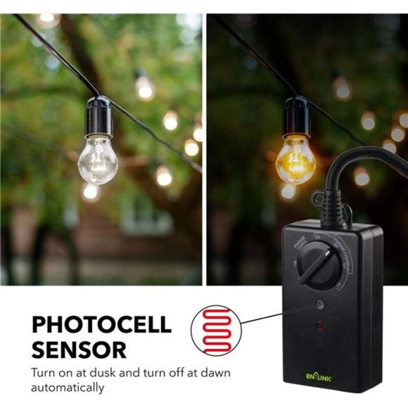 BN-LINK Outdoor Timer With Photocell Light Sensor, Water Resistant, Black - Picture 3 of 6
